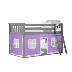 180214121061 : Bunk Beds Twin-Size Low Bunk Bed With Curtain, Grey + Purple Curtain