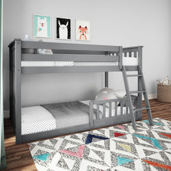 180214121109 : Bunk Beds Twin Over Twin Low Bunk With Single Guard Rail, Grey