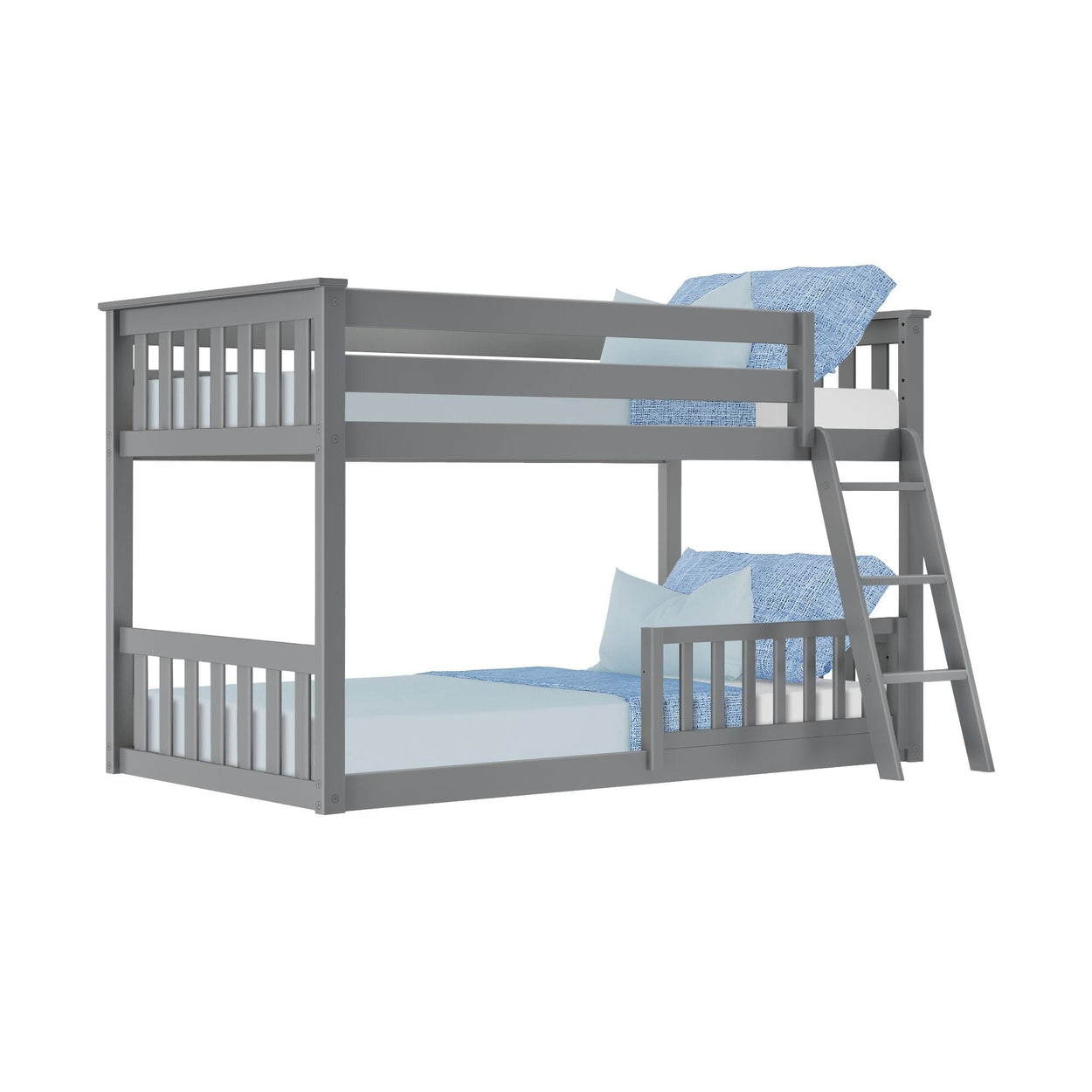 180214121109 : Bunk Beds Twin over Twin Low Bunk with Single Guard Rail, Grey