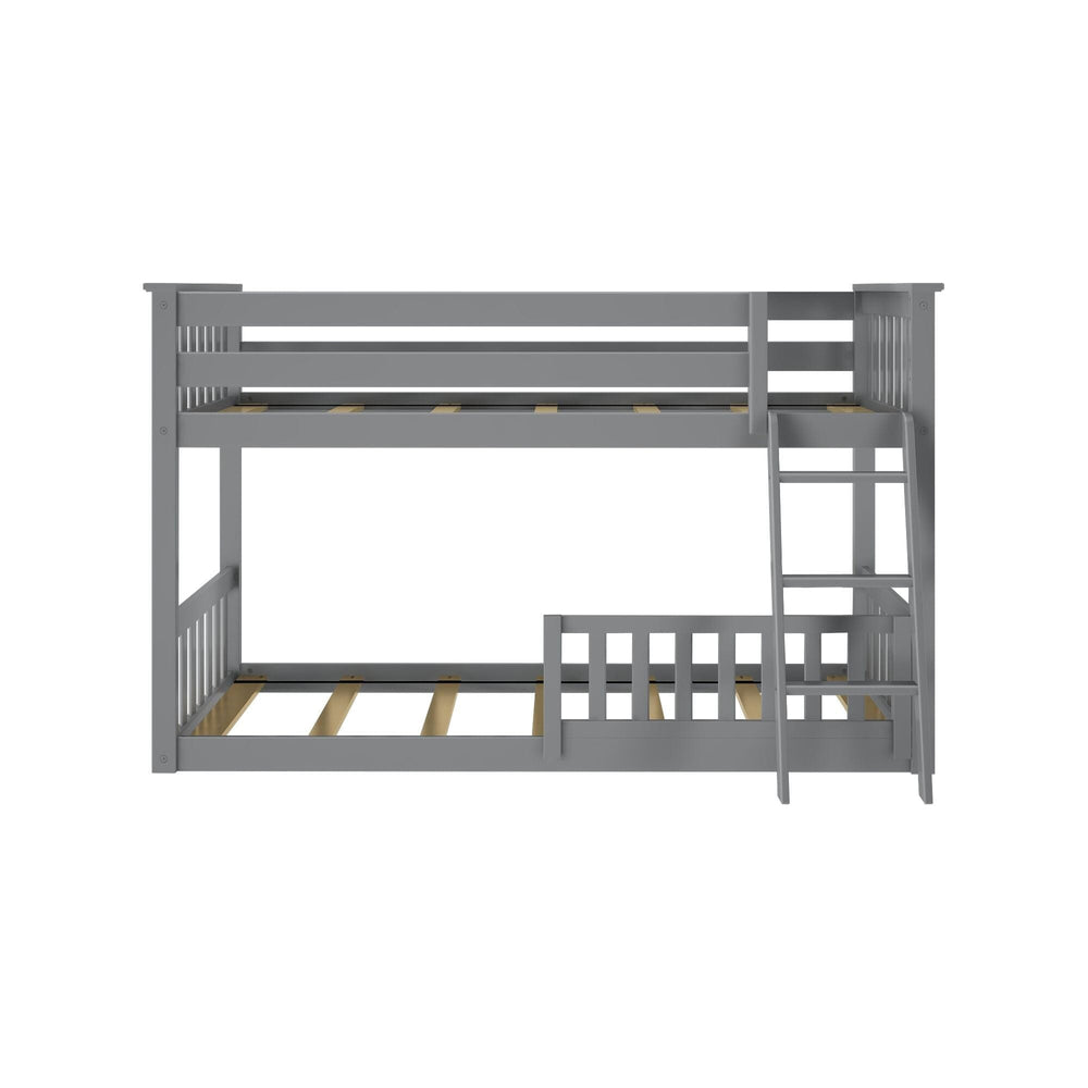 180214121109 : Bunk Beds Twin Over Twin Low Bunk With Single Guard Rail, Grey