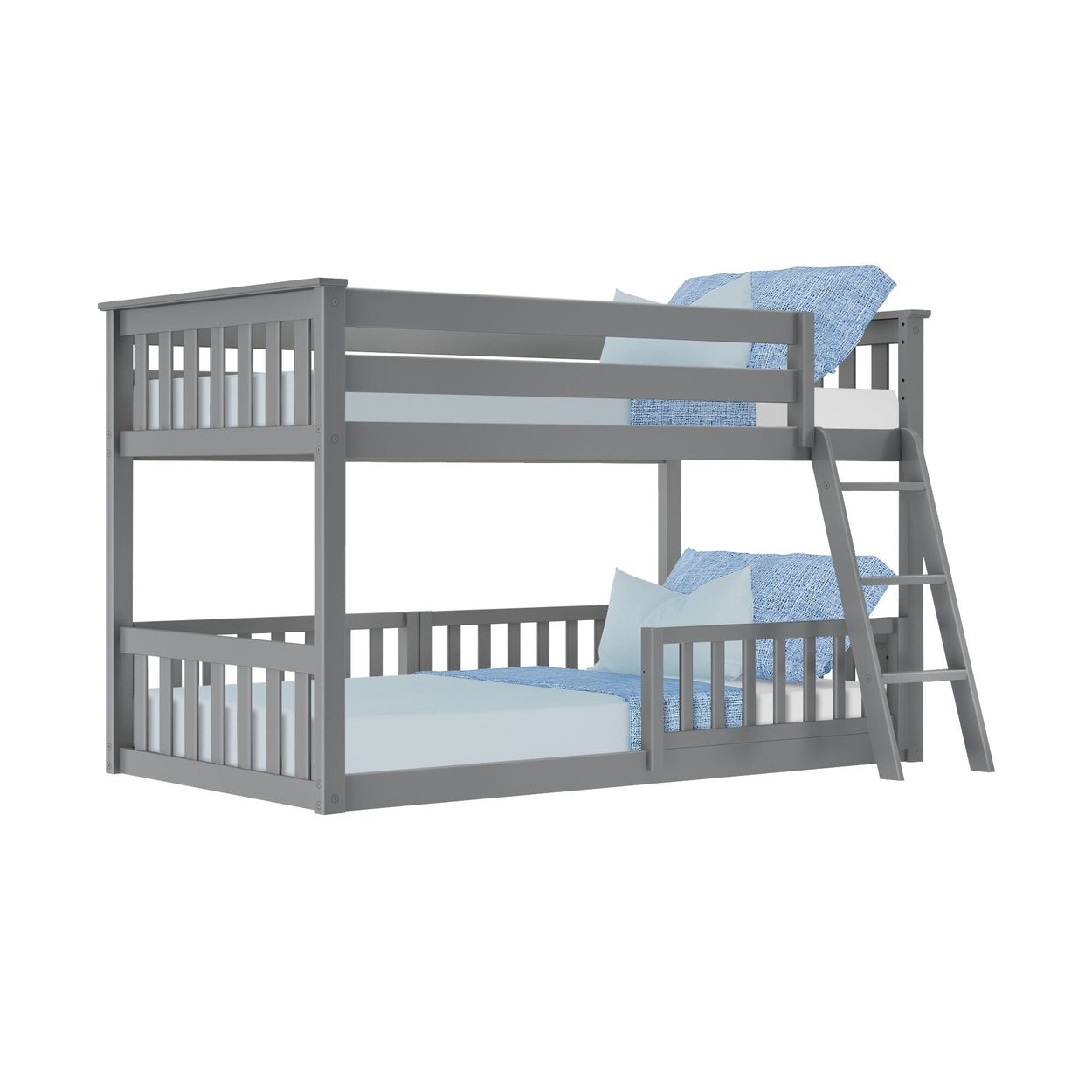 180214121309 : Bunk Beds Twin over Twin Low Bunk with Three Guard Rails, Grey
