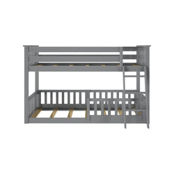 180214121309 : Bunk Beds Twin over Twin Low Bunk with Three Guard Rails, Grey