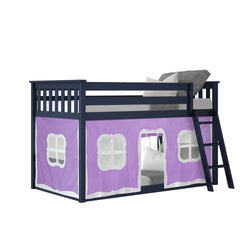 180214131061 : Bunk Beds Twin-Size Low Bunk Bed With Curtain, Blue + Purple Curtain