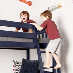 180214131061 : Bunk Beds Twin-Size Low Bunk Bed With Curtain, Blue + Purple Curtain