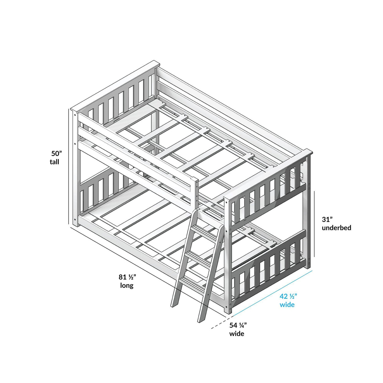 180214131109 : Bunk Beds Twin over Twin Low Bunk with Single Guard Rail, Blue