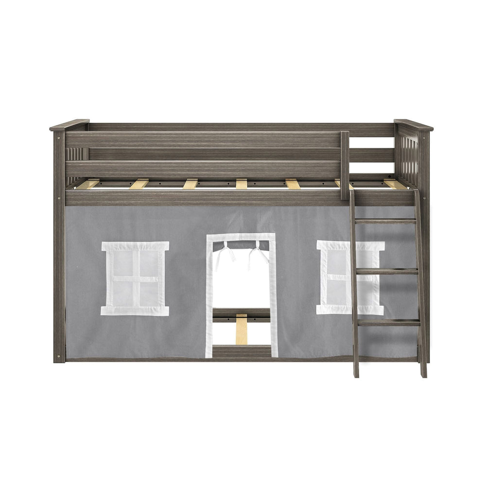 180214151054 : Bunk Beds Twin-Size Low Bunk Bed With Curtain, Clay + Grey Curtain