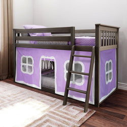 180214151061 : Bunk Beds Twin-Size Low Bunk Bed With Curtain, Clay + Purple Curtain