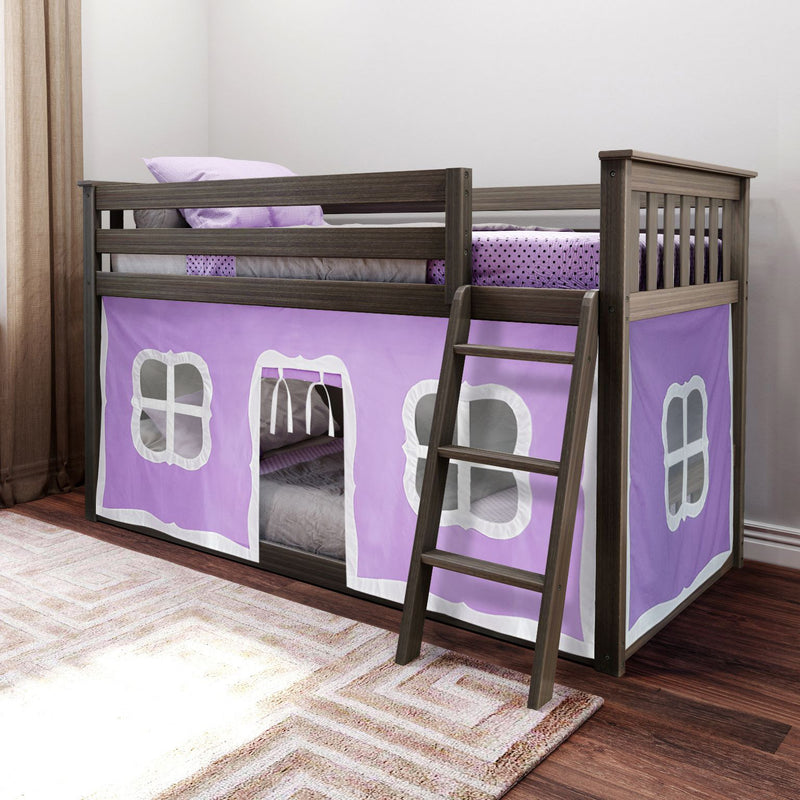 Twin Over Twin Low Bunk Bed With Curtain