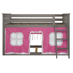 180214151078 : Bunk Beds Twin-Size Low Bunk Bed With Curtain, Clay + Pink