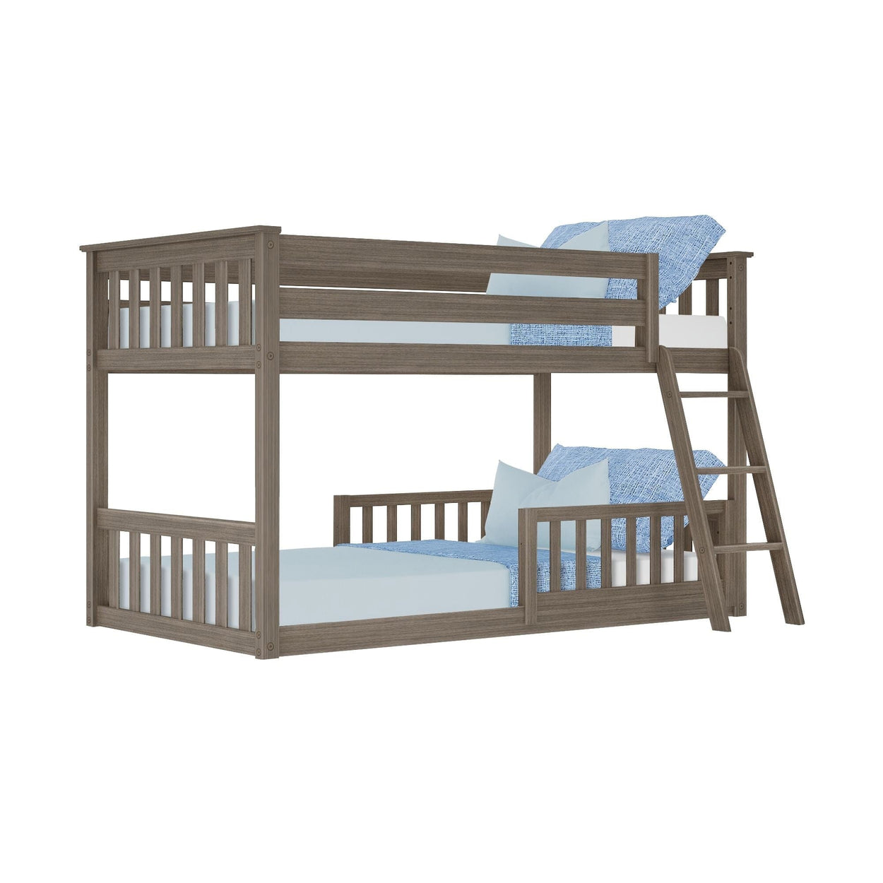 180214151209 : Bunk Beds Twin over Twin Low Bunk with Two Guard Rails, Clay