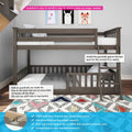 Gray twin bunk bed with ladder and safety guardrail, solid New Zealand pine construction, space-saving kids bedroom furniture