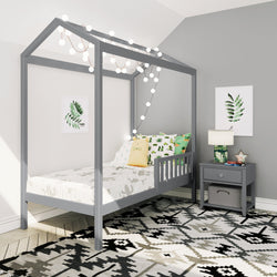 180215121109 : Kids Beds House Bed with 1 Guard Rail, Grey