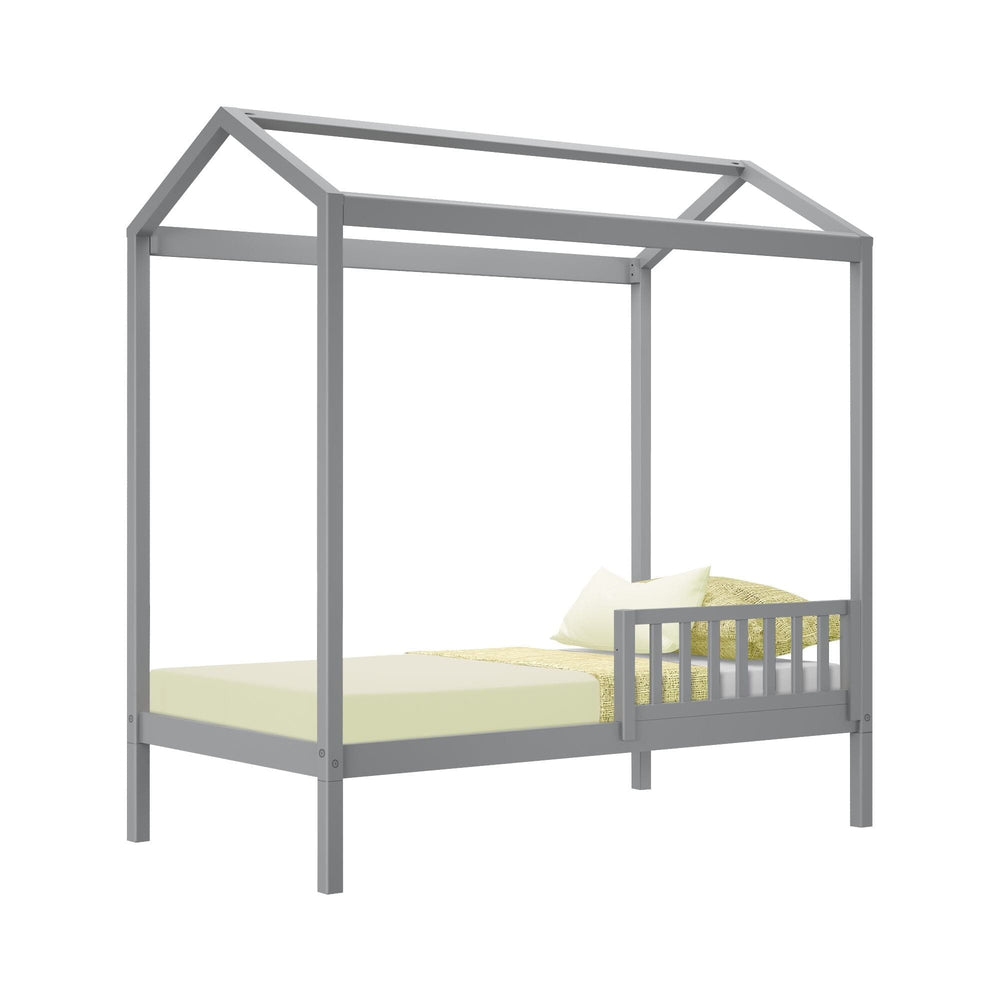 180215121109 : Kids Beds House Bed with 1 Guard Rail, Grey