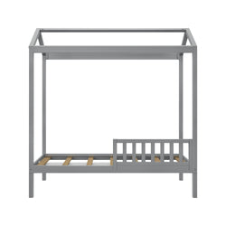 180215121109 : Kids Beds House Bed with 1 Guard Rail, Grey