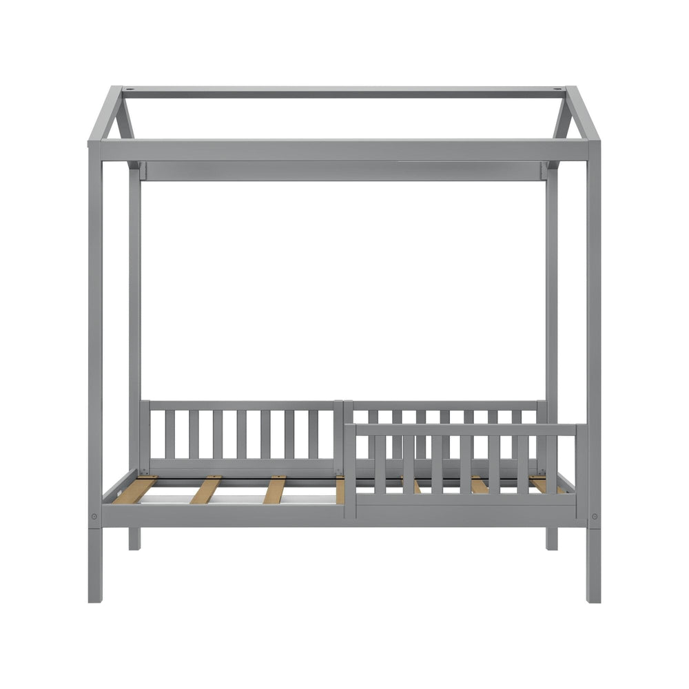 180215121309 : Kids Beds House Bed with 3 Guard Rails, Grey