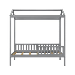 180215121309 : Kids Beds House Bed with 3 Guard Rails, Grey