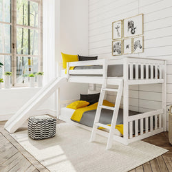 180217-002 : Bunk Beds Twin over Twin Low Bunk Bed with Slide, White