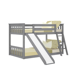 180217-121 : Bunk Beds Twin over Twin Low Bunk Bed with Slide, Grey