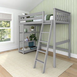 180218-121 : Loft Beds Twin-Size High Loft Bed With Bookcase, Grey