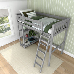 180218-121 : Loft Beds Twin-Size High Loft Bed With Bookcase, Grey