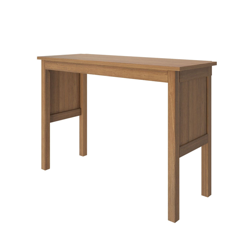 Narrow wooden console desk in light oak finish with rectangular top and straight legs, ideal compact writing desk or entryway table