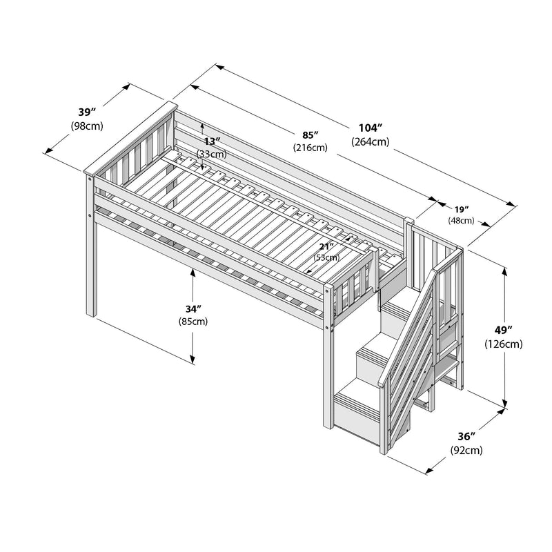 Twin Low Loft Bed With Stairs