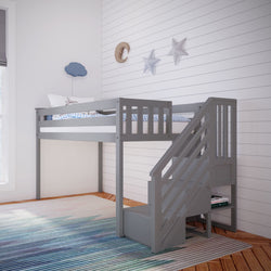 180224-121 : Loft Beds Twin-Size Low Loft With Stairs, Grey