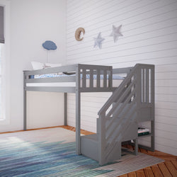 180224-121 : Loft Beds Twin-Size Low Loft with Stairs, Grey