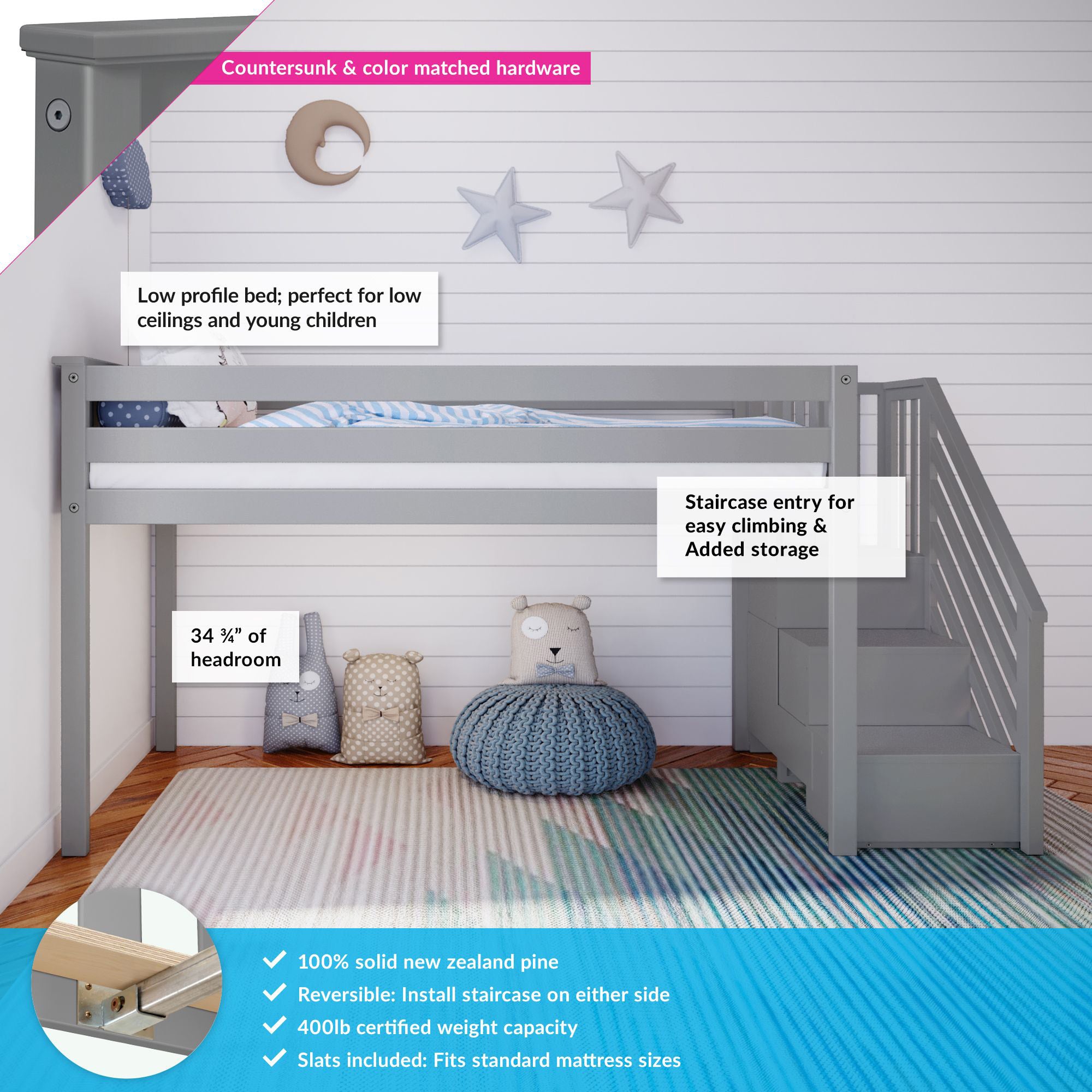 Twin loft bunk bed with stairs hotsell