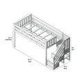 Twin loft bed with built-in staircase and under-bed storage, white wooden frame, space-saving kids' loft bed, 99.5" long × 42.5" wide × 50" tall, 33.25" underbed clearance