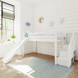 180225-002 : Loft Beds Twin Low Loft With Stairs & Slide, White