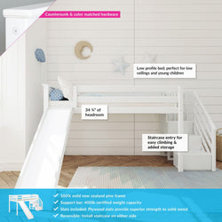 180225-002 : Loft Beds Twin Low Loft With Stairs & Slide, White