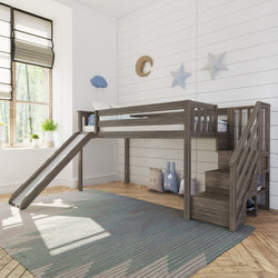 180225-151 : Loft Beds Twin Low Loft with Stairs and Slide, Clay