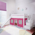 Twin Low Loft with Stairs and Slide with Curtains
