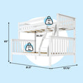White wooden loft bunk bed with ladder and guardrails, measurement diagram showing 81.5 in × 57.75 in × 65 in, 36.25 in clearance and 400 lb capacity