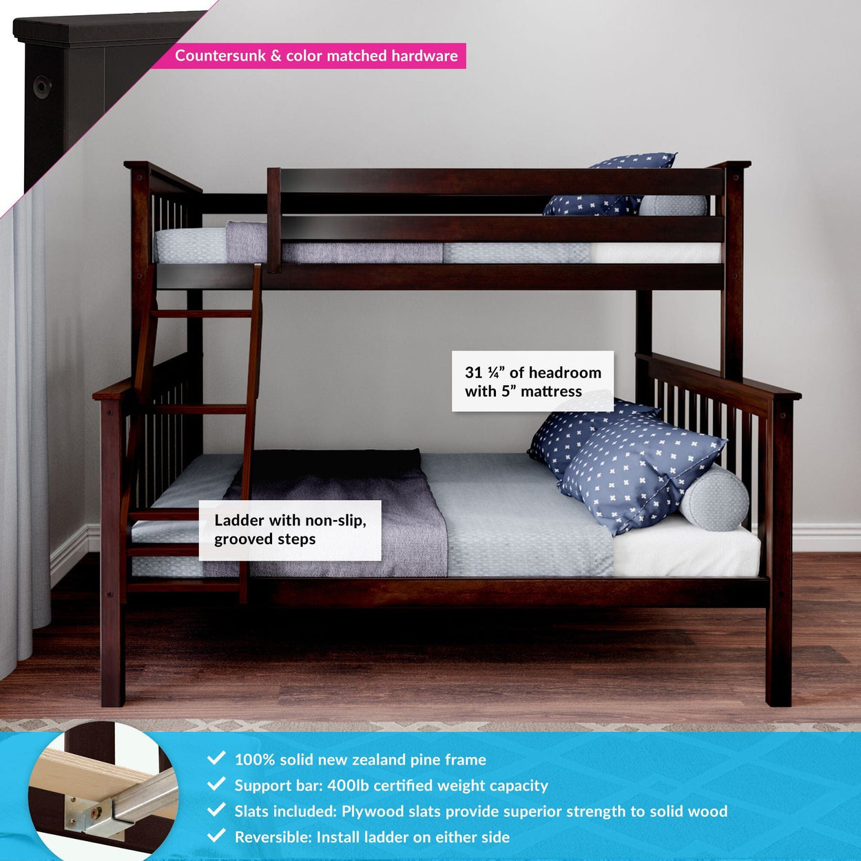 180231-005 : Bunk Beds Classic Twin over Full Bunk Bed, Espresso