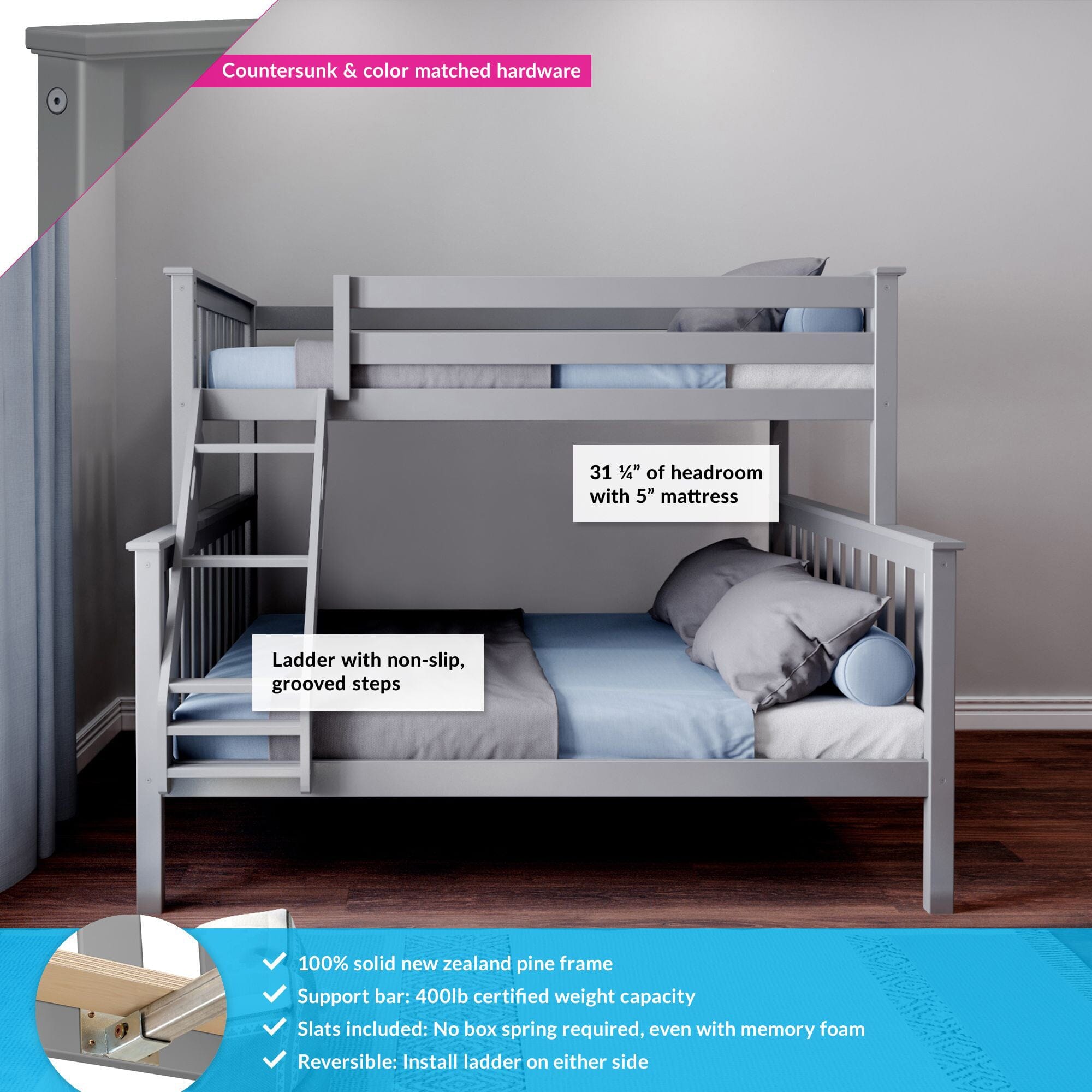 Twin over full bunk bed deals hardware