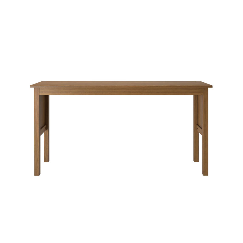 Minimal oak wooden table top and legs on white background — empty dining table surface for product display