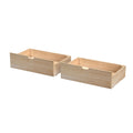 Pair of unfinished light wood under-bed storage drawers with recessed cutout handles for bedroom and closet organization