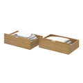 Set of two wooden under-bed storage drawers in oak finish, pull-out linen and bedding organizers for bedroom storage and organization