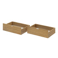 Set of two oak-finish underbed storage drawers with cutout handles, pull-out space-saving bedroom organizers