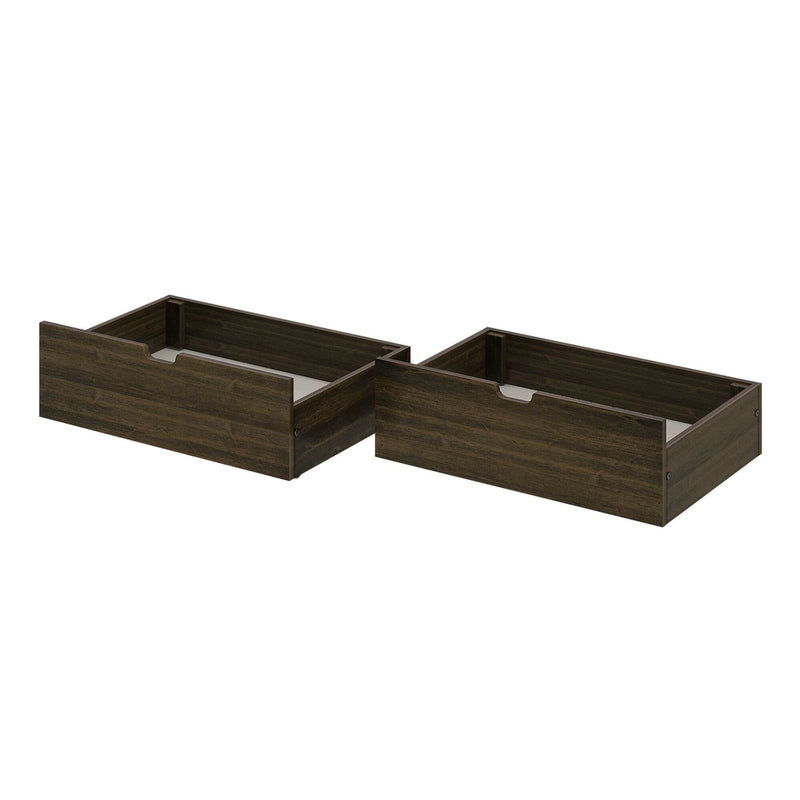 Set of 2 dark brown wood-grain under-bed storage drawers with cutout handles for bedroom organization