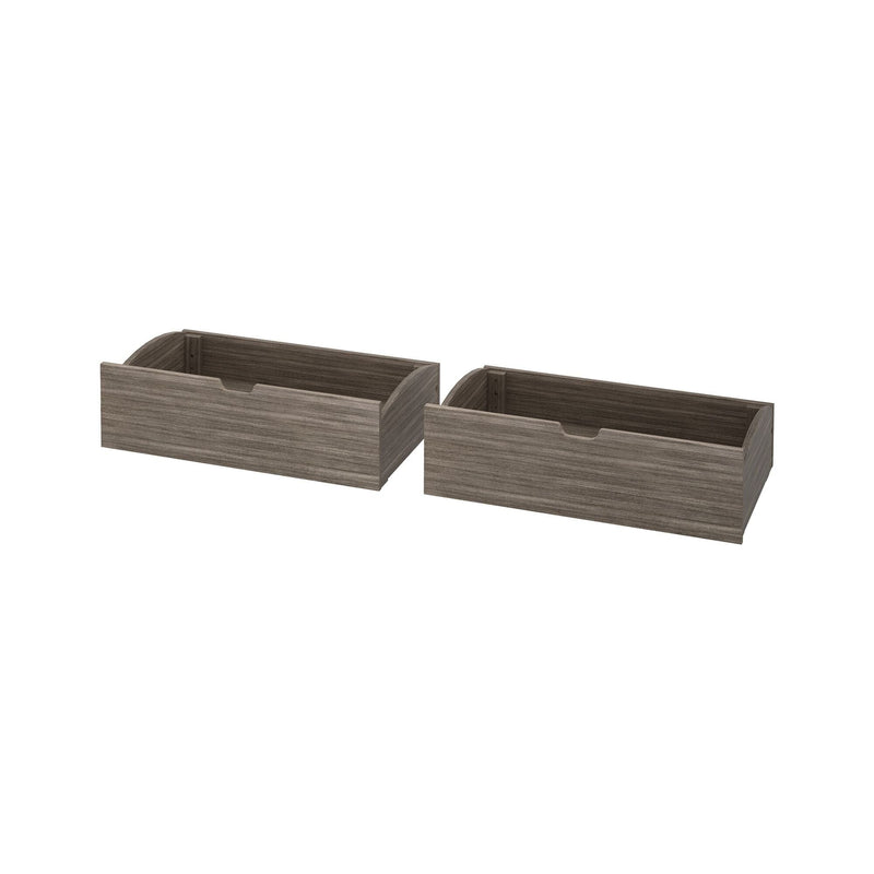 Two wooden storage drawers in gray finish for home organization.