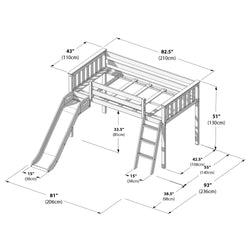 Illustrated dimensions of a children's loft bed with slide and ladder, measuring 82.5 inches wide and 51 inches tall.