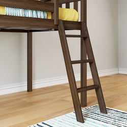 180413-008 : Loft Beds Max & Lily Twin Size Low Loft Bed With Slide & Ladder,  Solid Wood Kids Bedroom Furniture, 400 lbs Weight Capacity, 14" Safety Guardrail, Anti-Slip Steps, Walnut