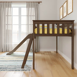 180413-008 : Loft Beds Max & Lily Twin Size Low Loft Bed With Slide & Ladder,  Solid Wood Kids Bedroom Furniture, 400 lbs Weight Capacity, 14" Safety Guardrail, Anti-Slip Steps, Walnut