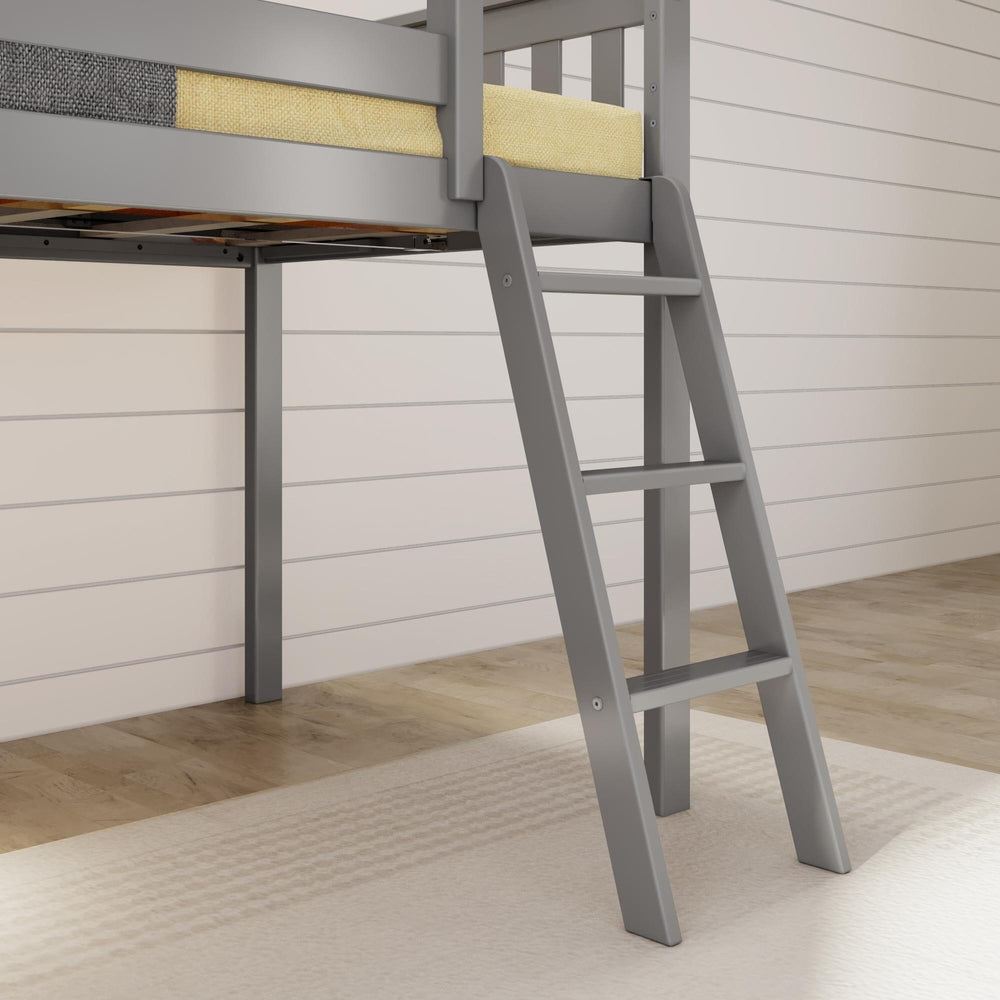 180413-121 : Loft Beds Max & Lily Twin Size Low Loft Bed With Slide & Ladder,  Solid Wood Kids Bedroom Furniture, 400 lbs Weight Capacity, 14" Safety Guardrail, Anti-Slip Steps, Grey