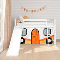 Twin Low Loft Bed with Slide & Camper Van Curtain
