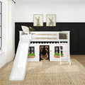 Twin Low Loft Bed with Slide & Black & White Farmhouse Curtain