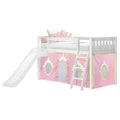 Twin Low Loft Bed with Slide & Princess Curtain